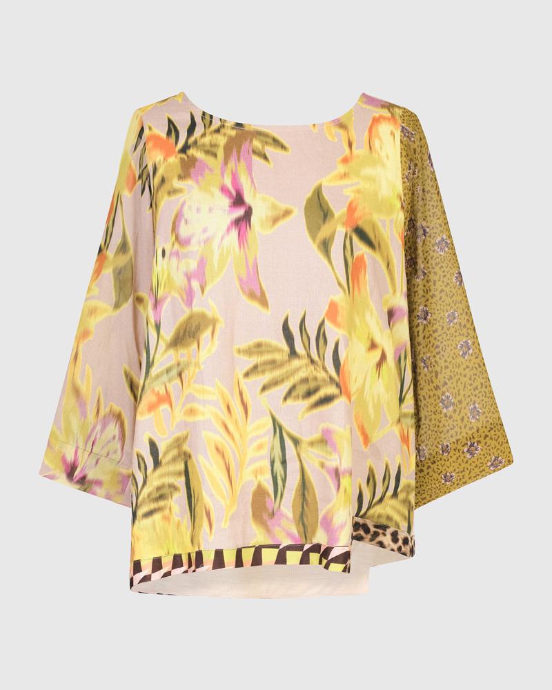 shirt met tropische print en luipaard detail st605m - Alembika