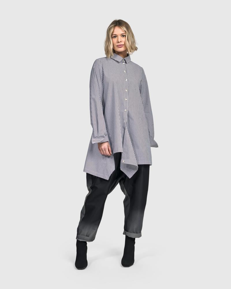gestreepte blouse met klassieke kraag ut452 - Urban by Alembika