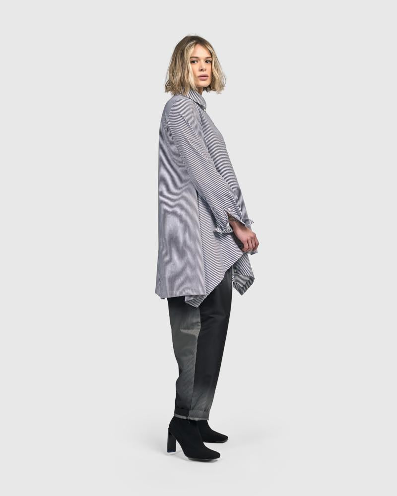 gestreepte blouse met klassieke kraag ut452 - Urban by Alembika