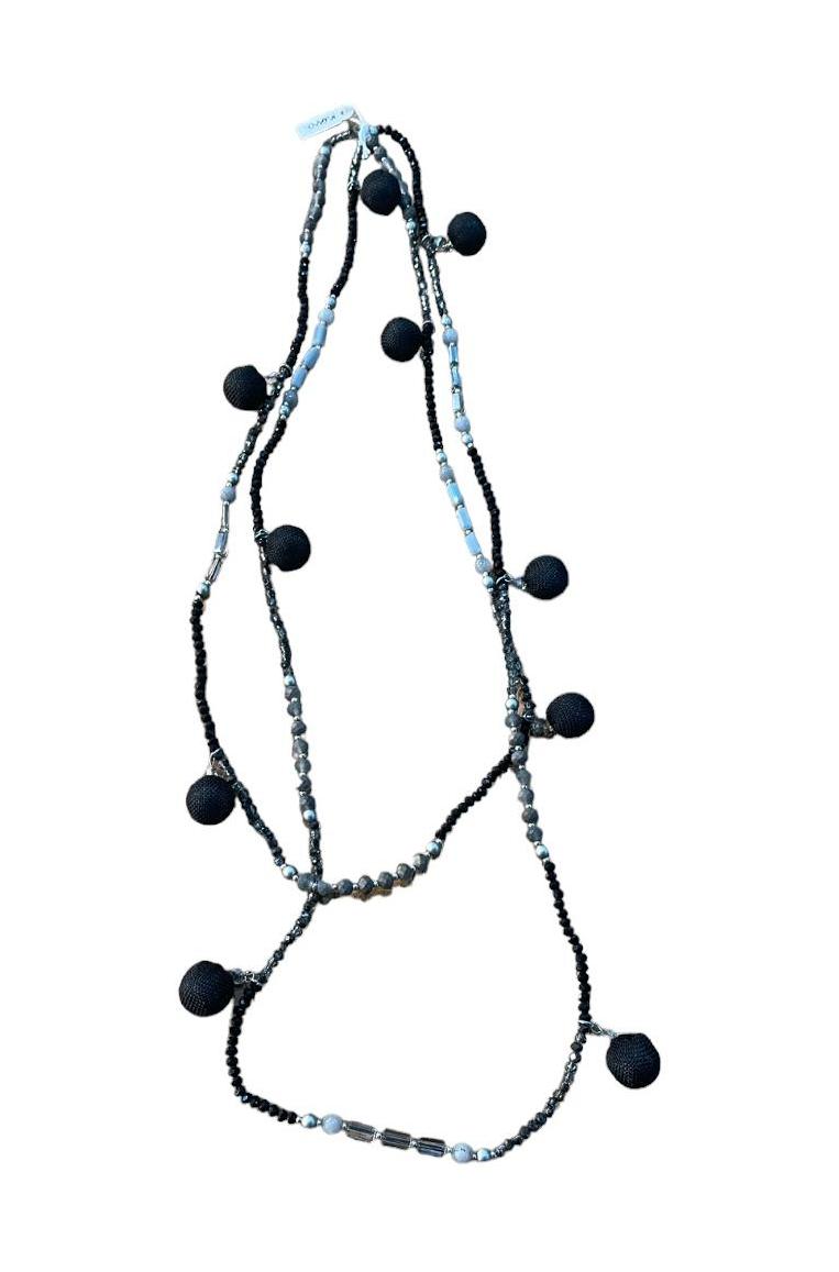 modieuze kralenketting met pompons hk111 - Mona