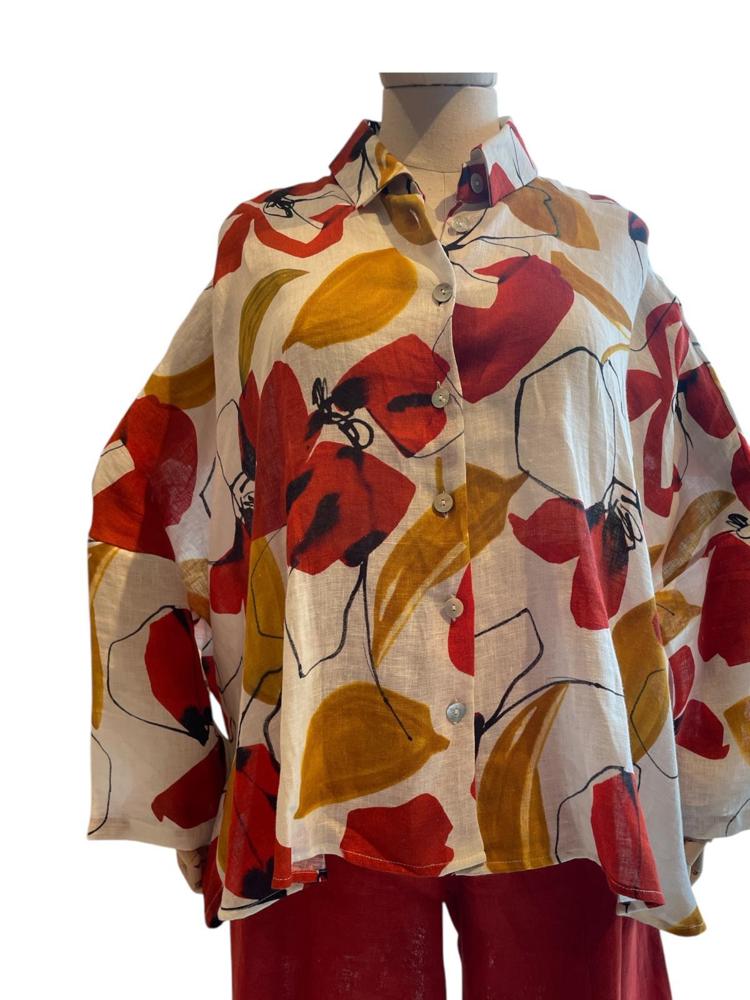 linnen bloemenprint blouse c06 l382 - Thanny