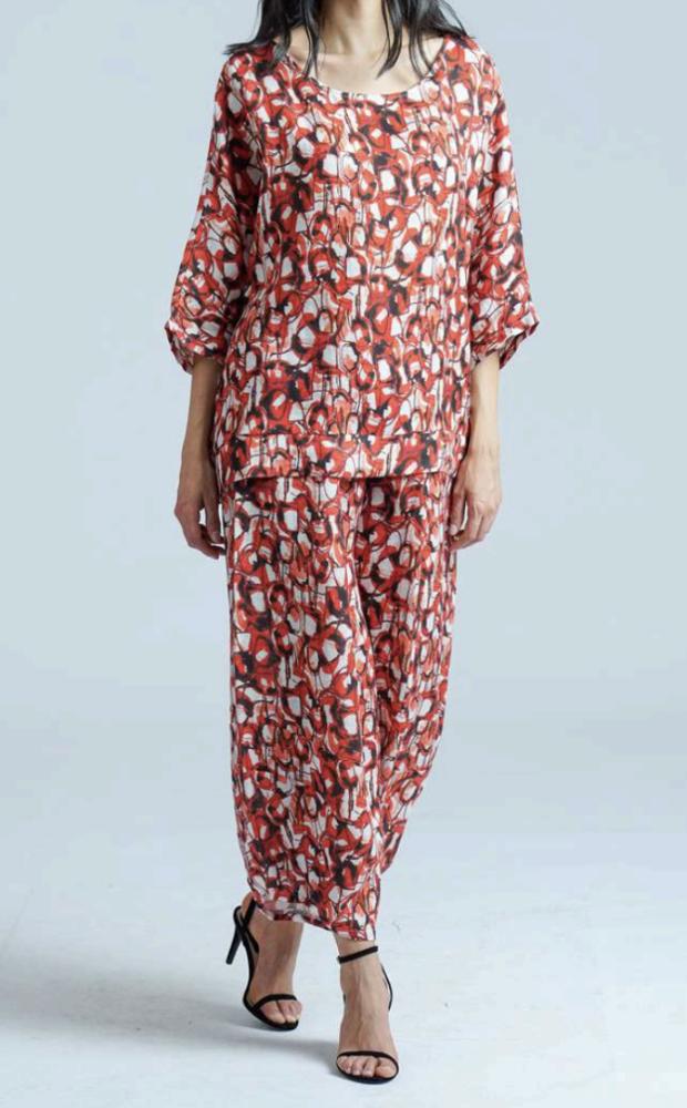 linnen print broek x775 l381 - Thanny