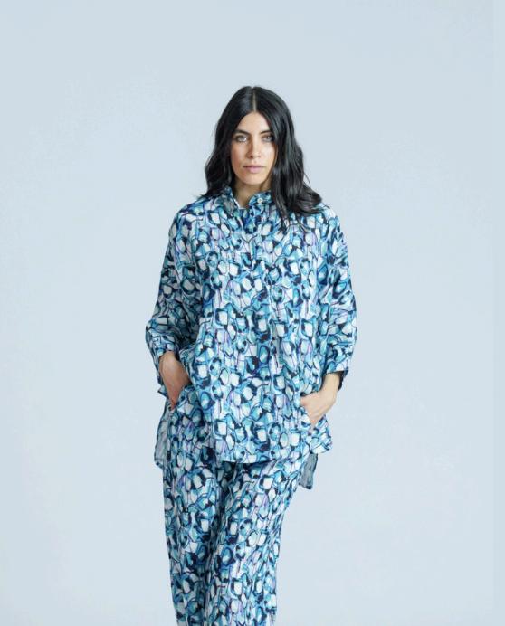 linnen blouse abstract design lia271 l381 - Thanny