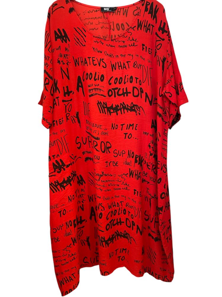 viscose jurk met tekst 92019 - MB Style