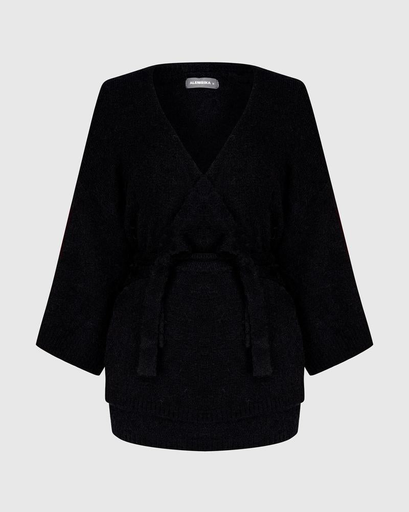 gebreid gilet met ceintuur as934 - Alembika