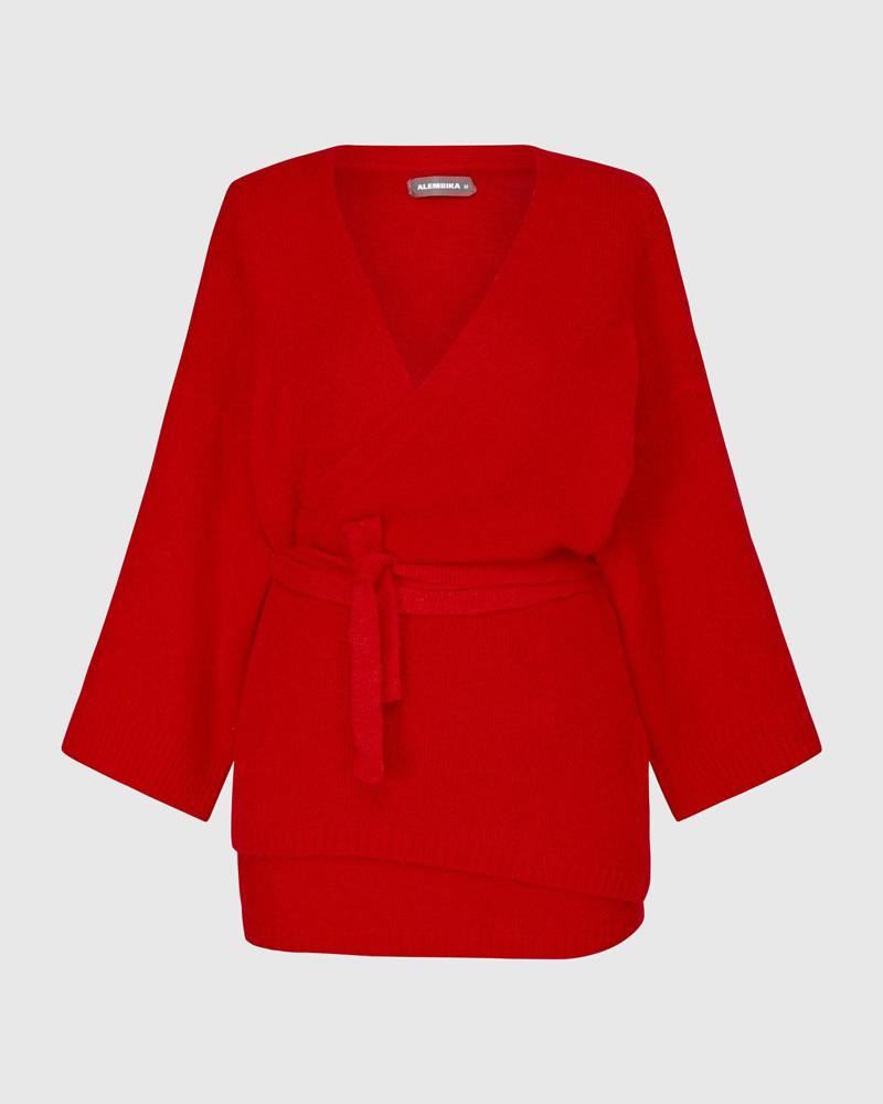 gebreid gilet met ceintuur as934 - Alembika