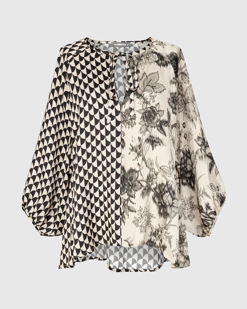 grafisch bloemenpatroon blouse at739 - Alembika