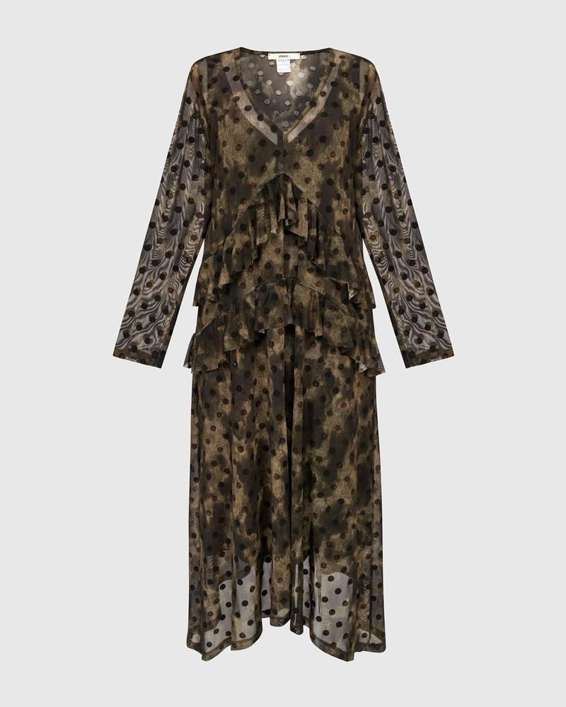 maxi jurk met ruches stippen ud664 - Alembika