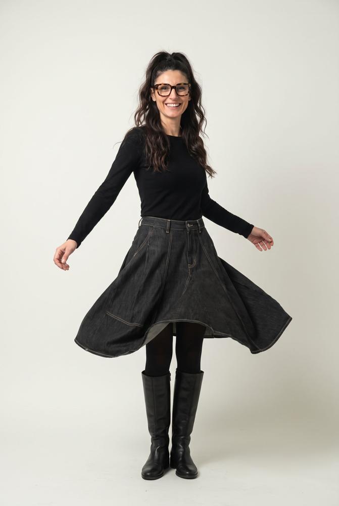 wijde denim rok met contraststiksels 777012 - Ozai N Kü