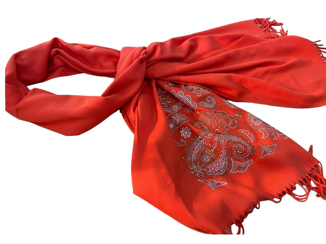 elegante rode sjaal met paisley patroon en franjes - artikel 00027806 - Alexandr&