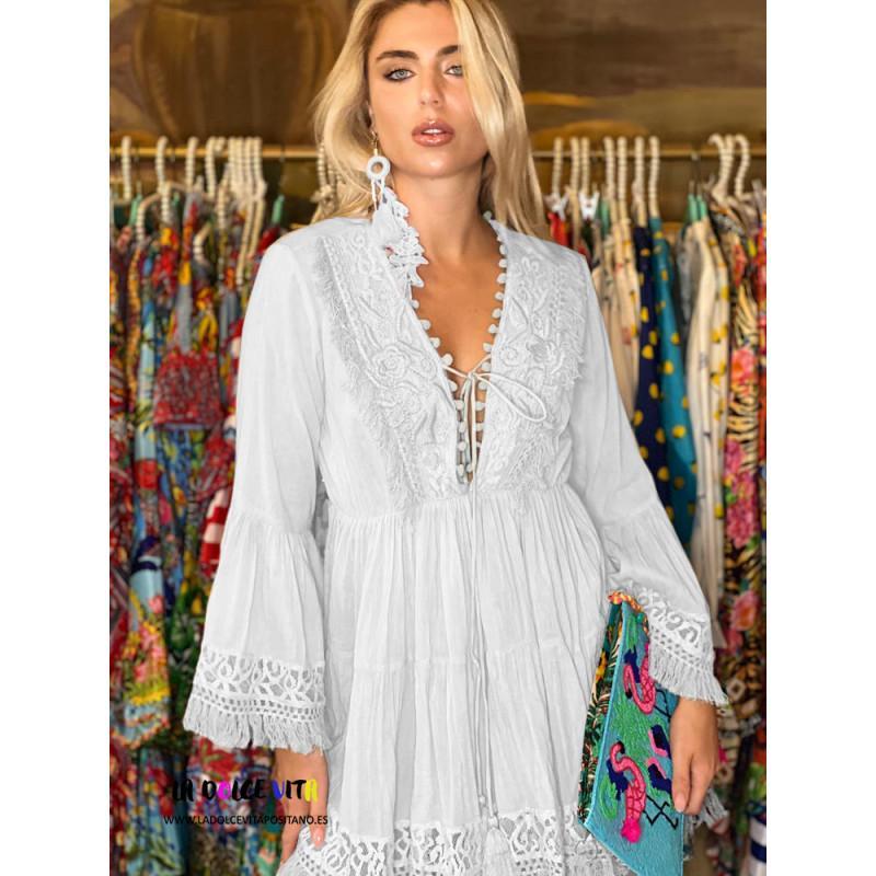 boho-chique kanten tuniekjurk cv1022 - Antica Sartoria