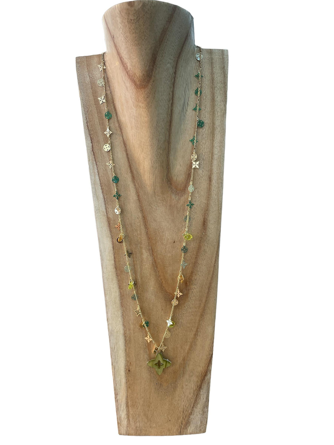 halsketting met groene kristallen en stervormige hangers coml30 - Sophie Goetsch