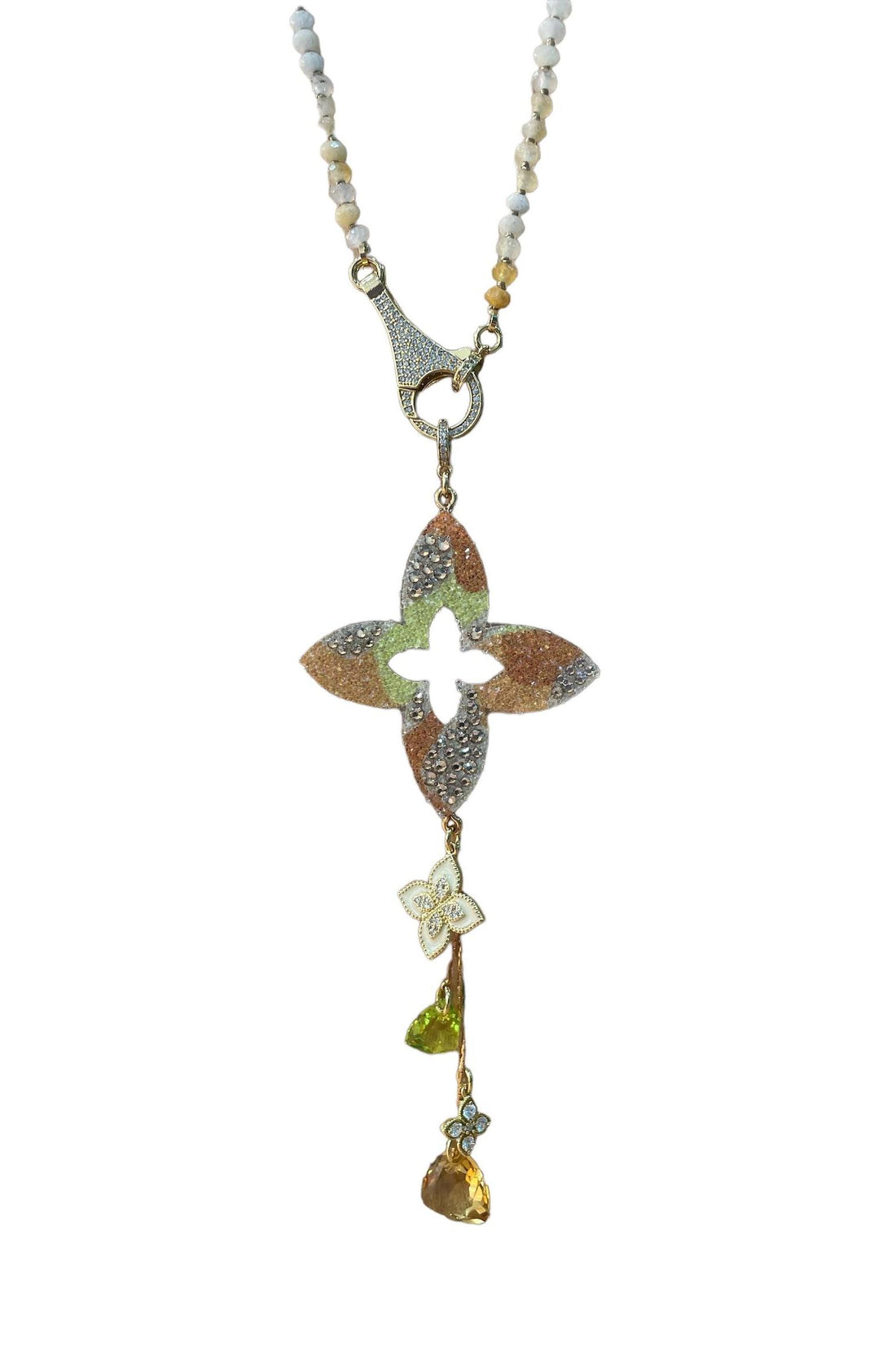 bohemien stijl halsketting met kleurrijke bloemhanger en kristallen coml7 - Sophie Goetsch