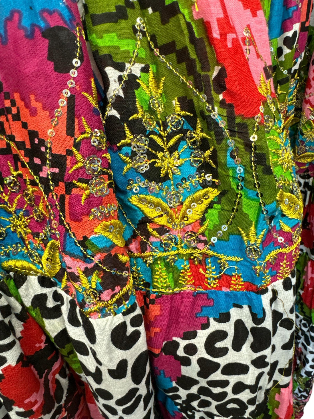 kleurrijke bohemien midi-jurk met dierenprint - cv466 - Antica Sartoria
