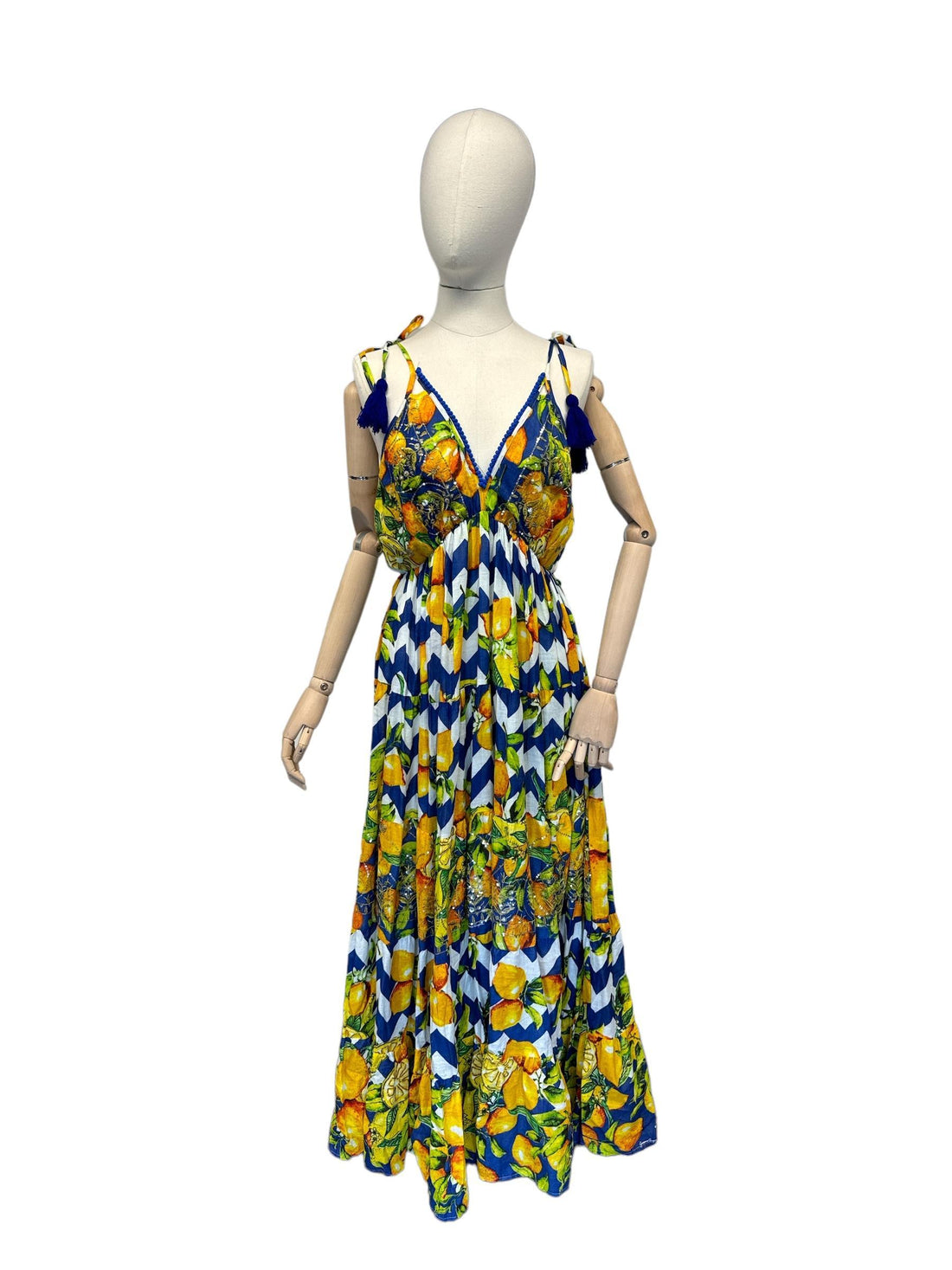 bohemien maxi-jurk met kleurrijke print en kralenversiering - cv307 - Antica Sartoria