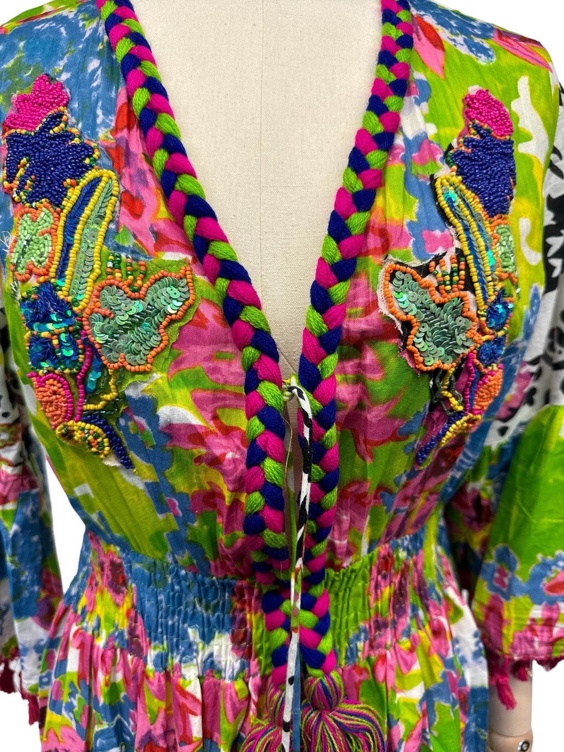 bohemien maxi-jurk met kleurrijke print en v-hals - cv607 - Antica Sartoria
