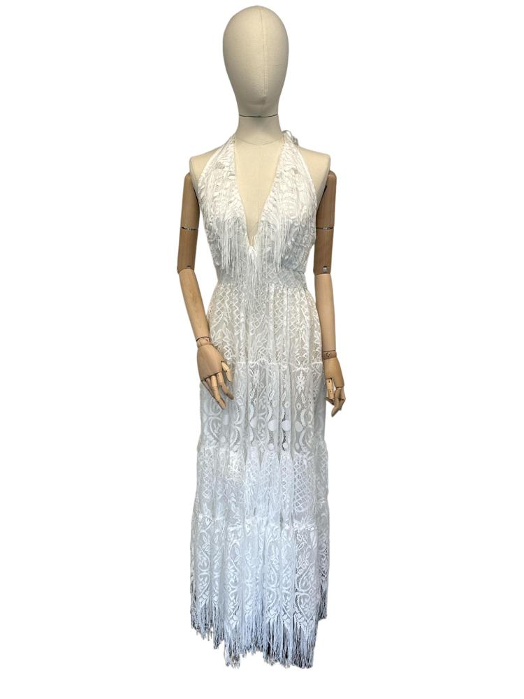 elegante ivoorkleurige kantjurk met franjes - dw070 - Antica Sartoria