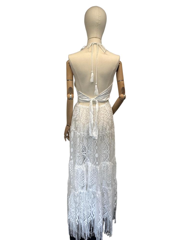 elegante ivoorkleurige kantjurk met franjes - dw070 - Antica Sartoria