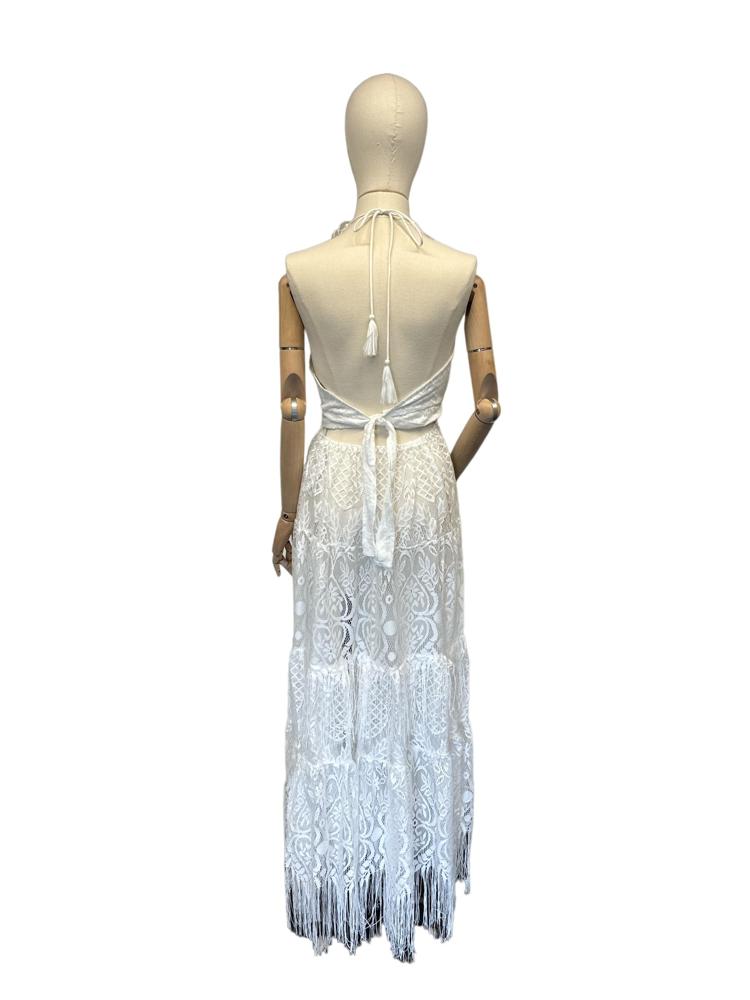 elegante ivoorkleurige kantjurk met franjes - dw070 - Antica Sartoria