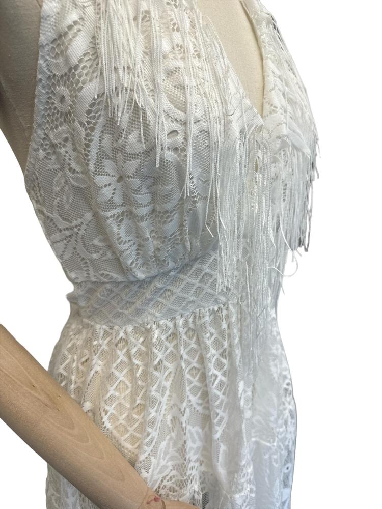 elegante ivoorkleurige kantjurk met franjes - dw070 - Antica Sartoria