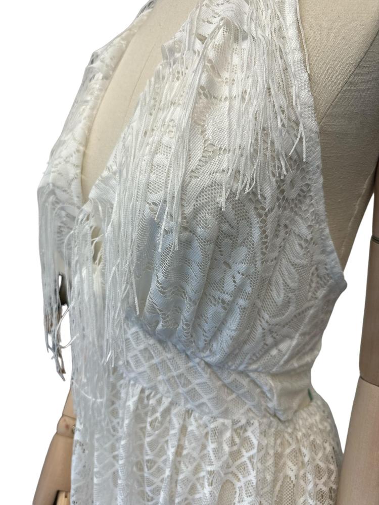 elegante ivoorkleurige kantjurk met franjes - dw070 - Antica Sartoria