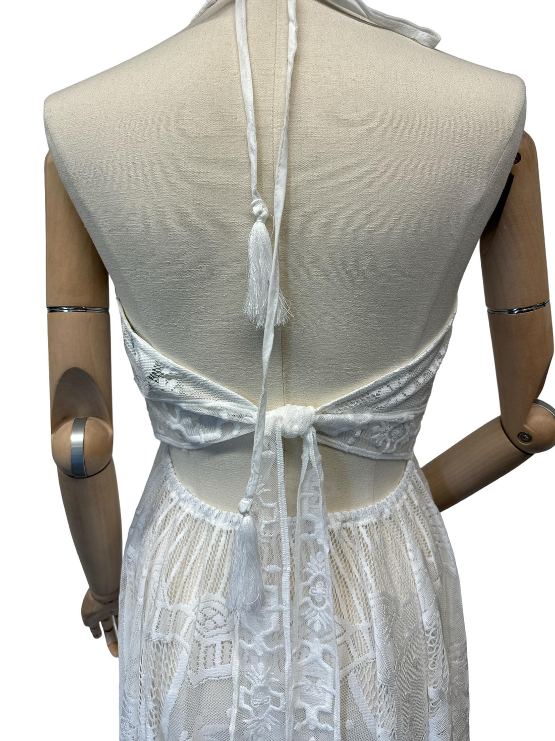 bohemien witte maxi-jurk met kant en halternek - dw068 - Antica Sartoria