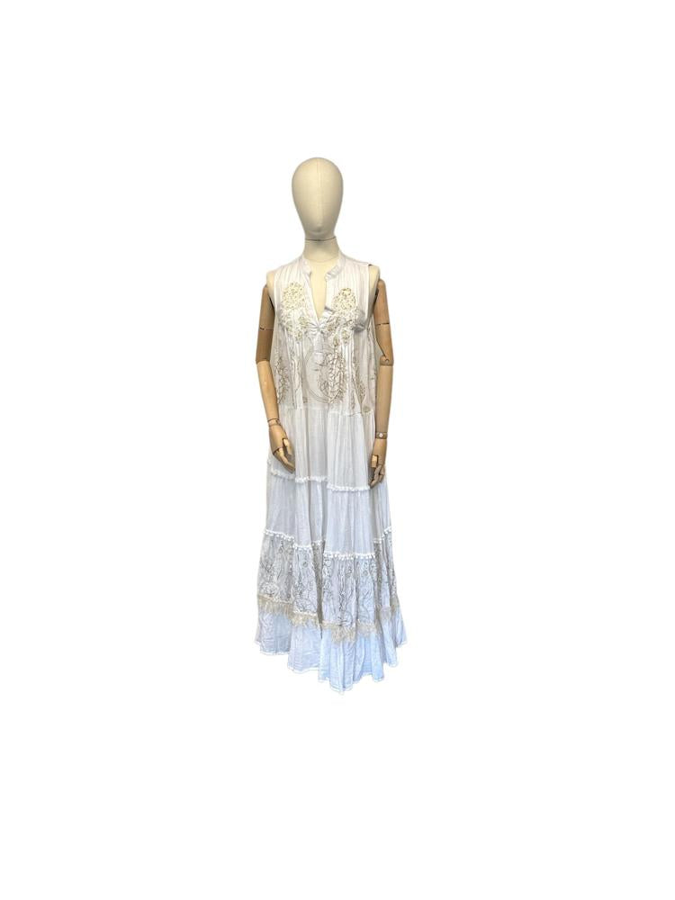 elegante witte zomerjurk met kralen en borduurwerk dv470 - Antica Sartoria