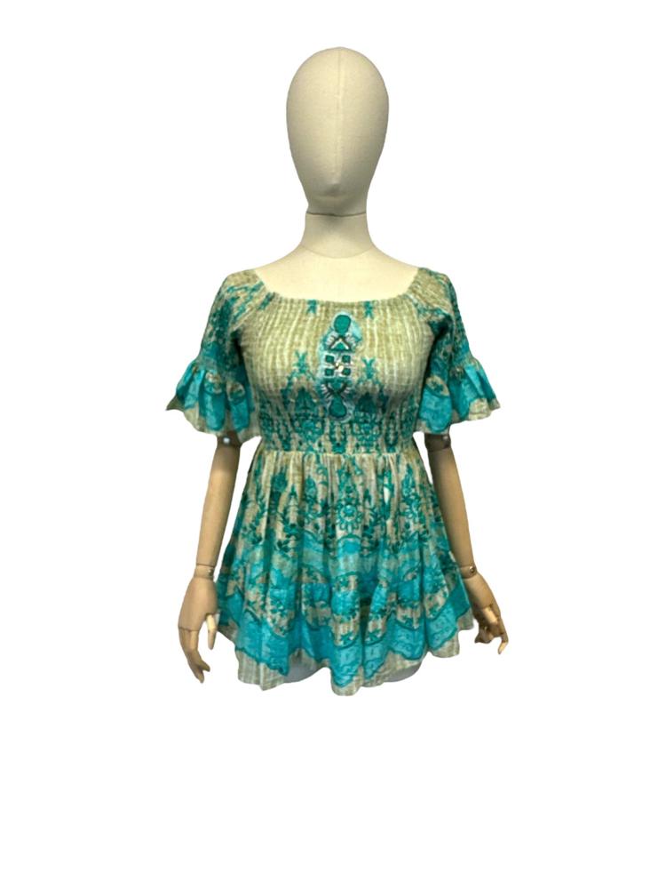 bohemien smaragdgroene geborduurde tuniek cs005p - Antica Sartoria