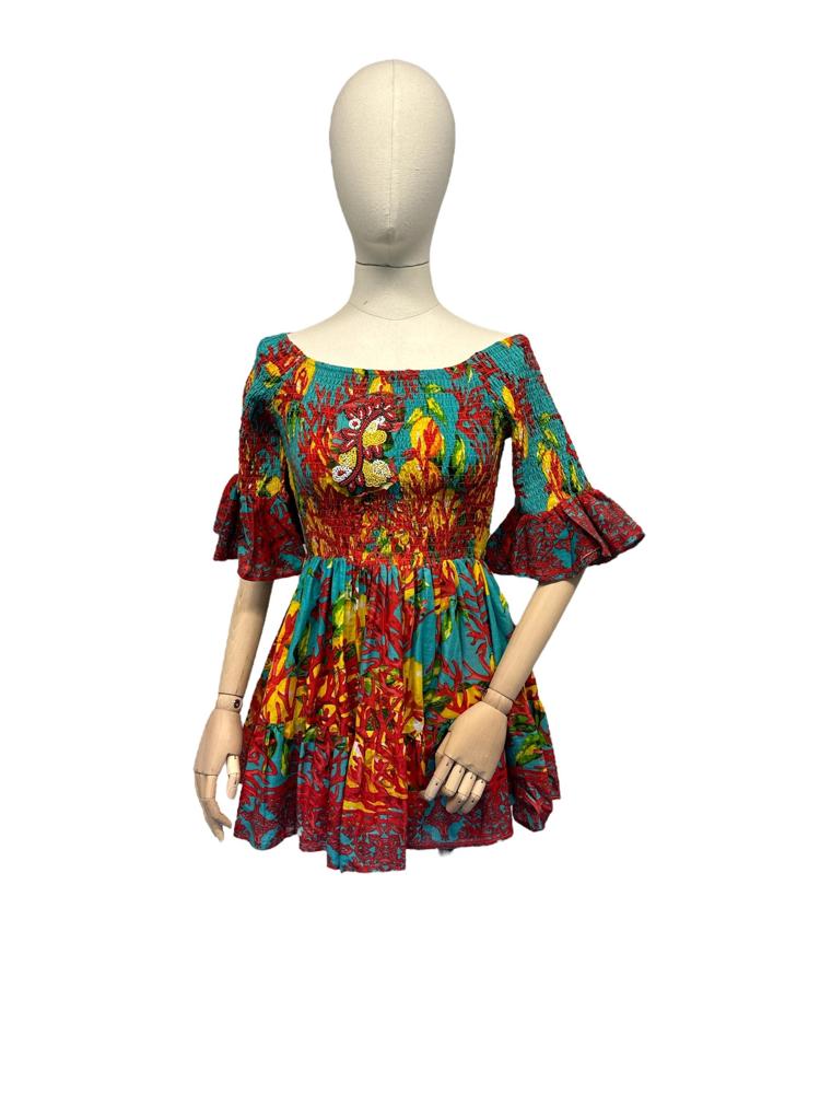 kleurrijke geplisseerde tuniek met geborduurde details - cs005e - Antica Sartoria