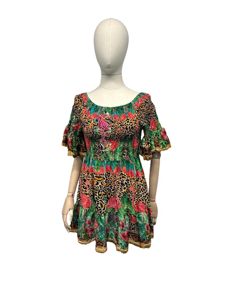 off-shoulder boho-chique jurk met kleurrijke print - cv432 - Antica Sartoria