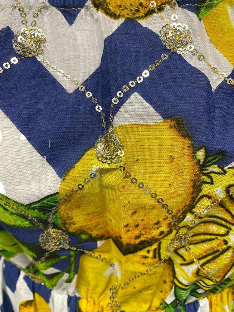 vrolijke bloemenprint a-lijn jurk met lange mouwen - cs004m - Antica Sartoria