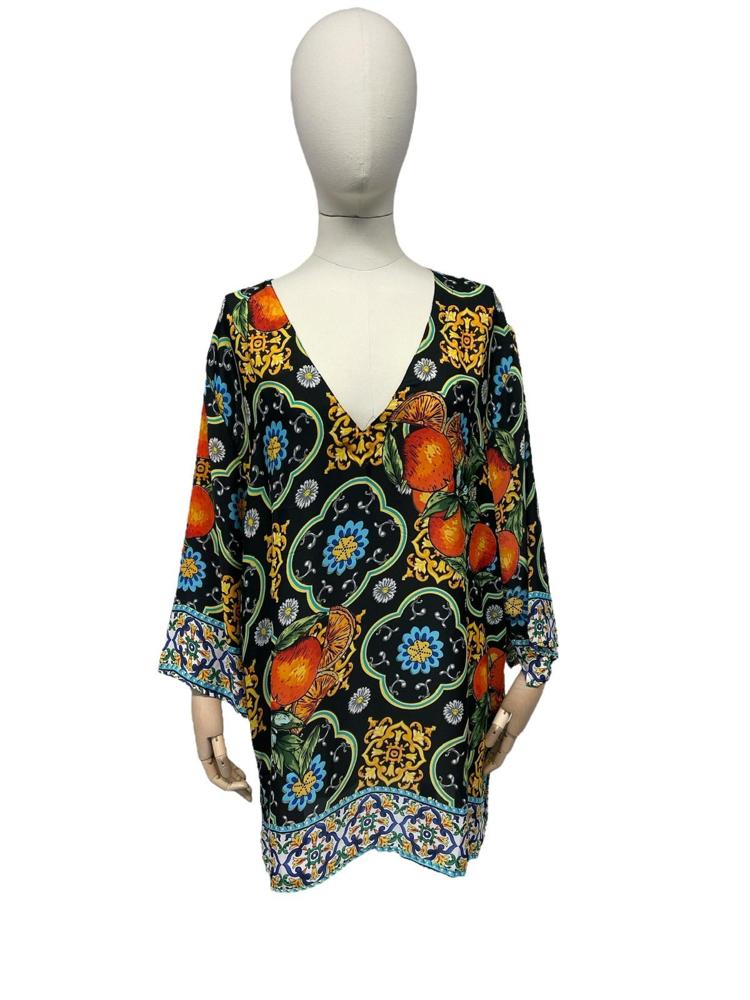 bohemien print tuniekjurk met v-hals - cc262 - Antica Sartoria