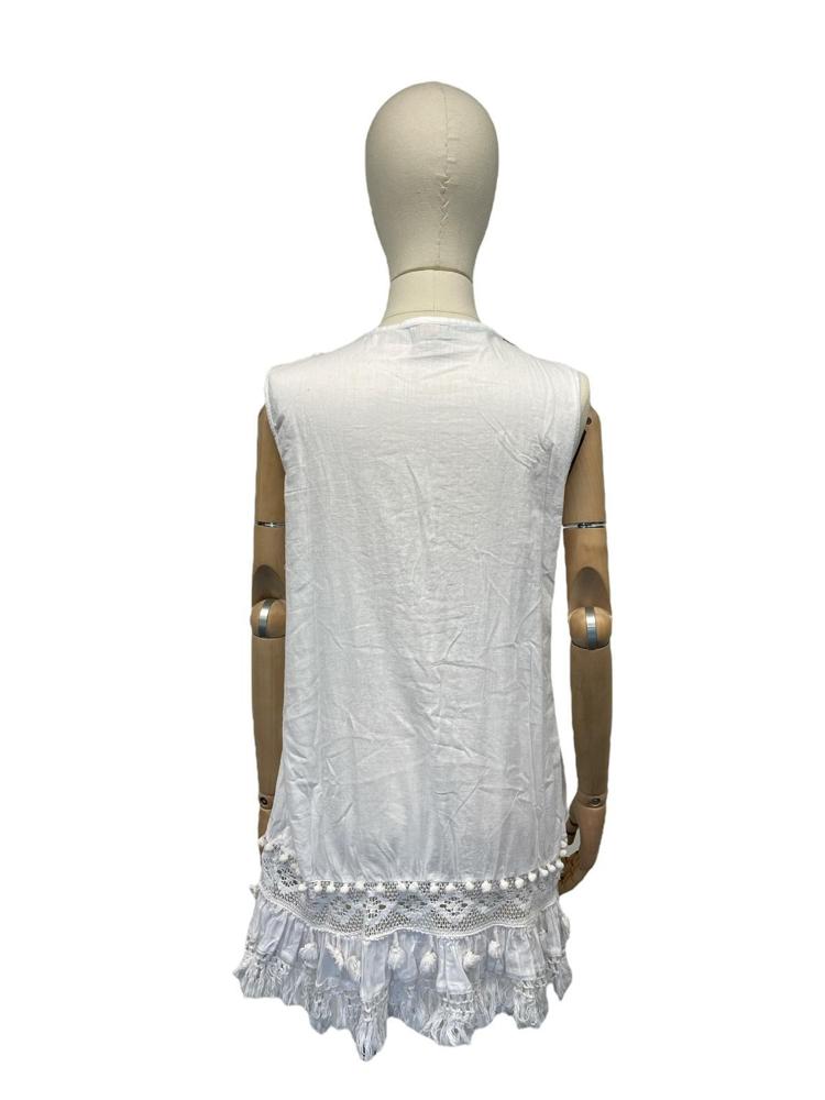 bohemien witte geborduurde zomerjurk met kant detail - cv1045 - Antica Sartoria