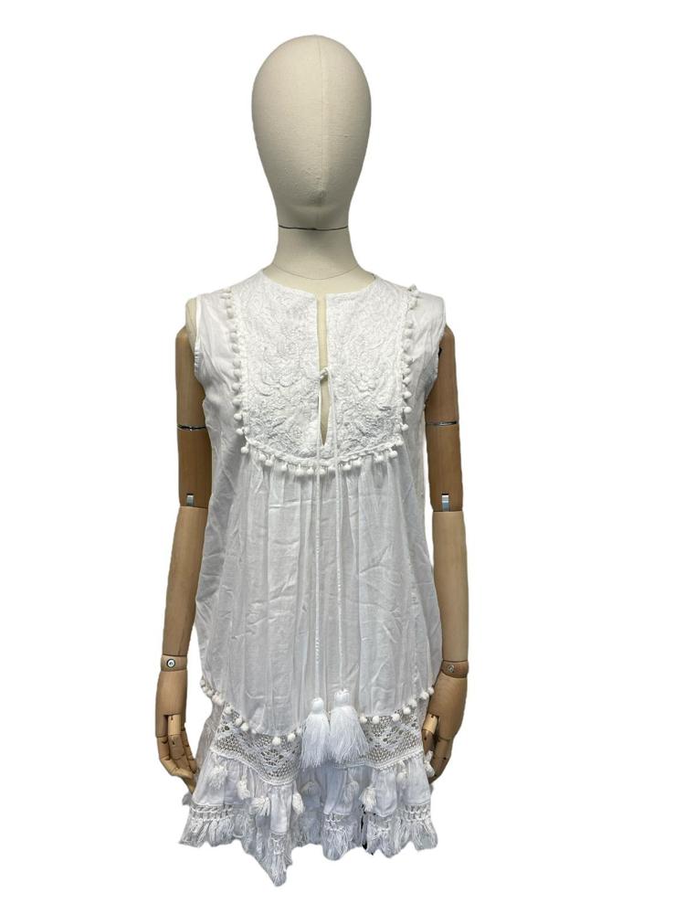 bohemien witte geborduurde zomerjurk met kant detail - cv1045 - Antica Sartoria
