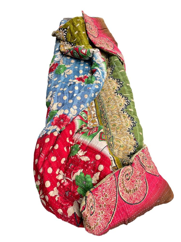 sari katoen quilt vintage kantha 140x200 - Heavenlywell