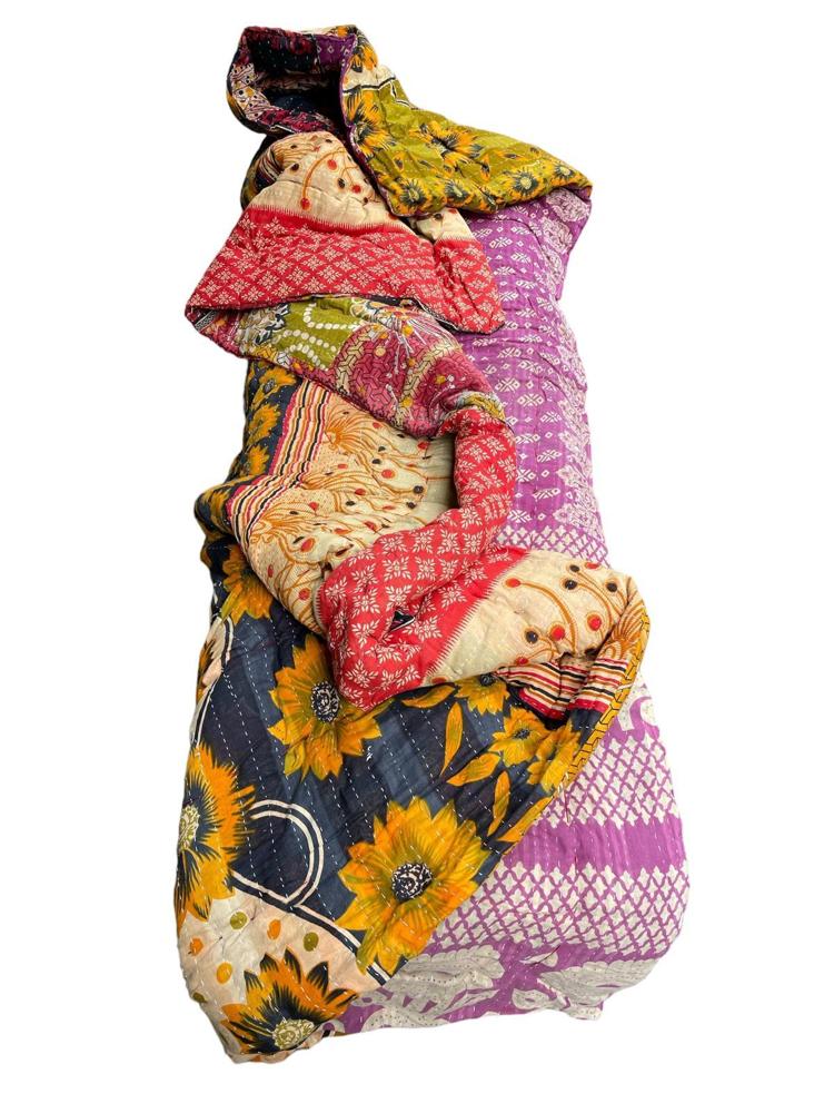 sari katoen quilt vintage kantha 140x200 - Heavenlywell
