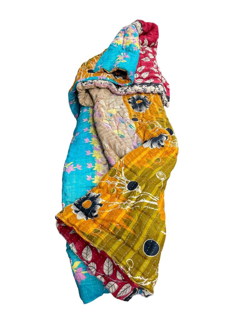 sari katoen quilt vintage kantha 140x200 - Heavenlywell