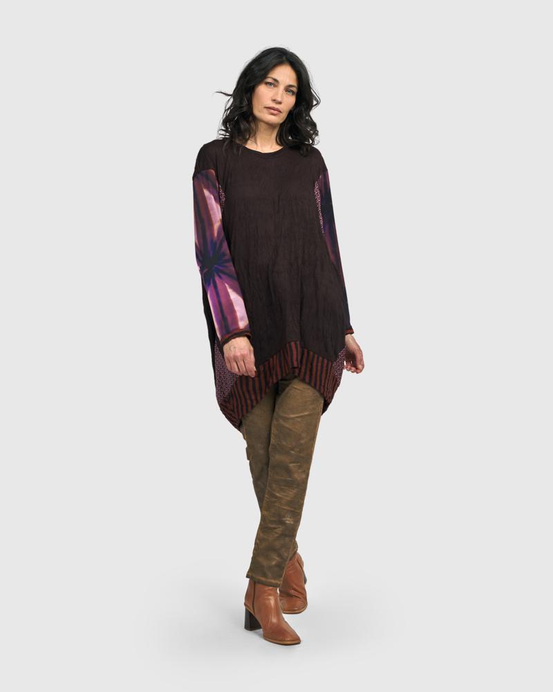 elegante tuniek met contrasterende mouwen en zoom at608 - Alembika