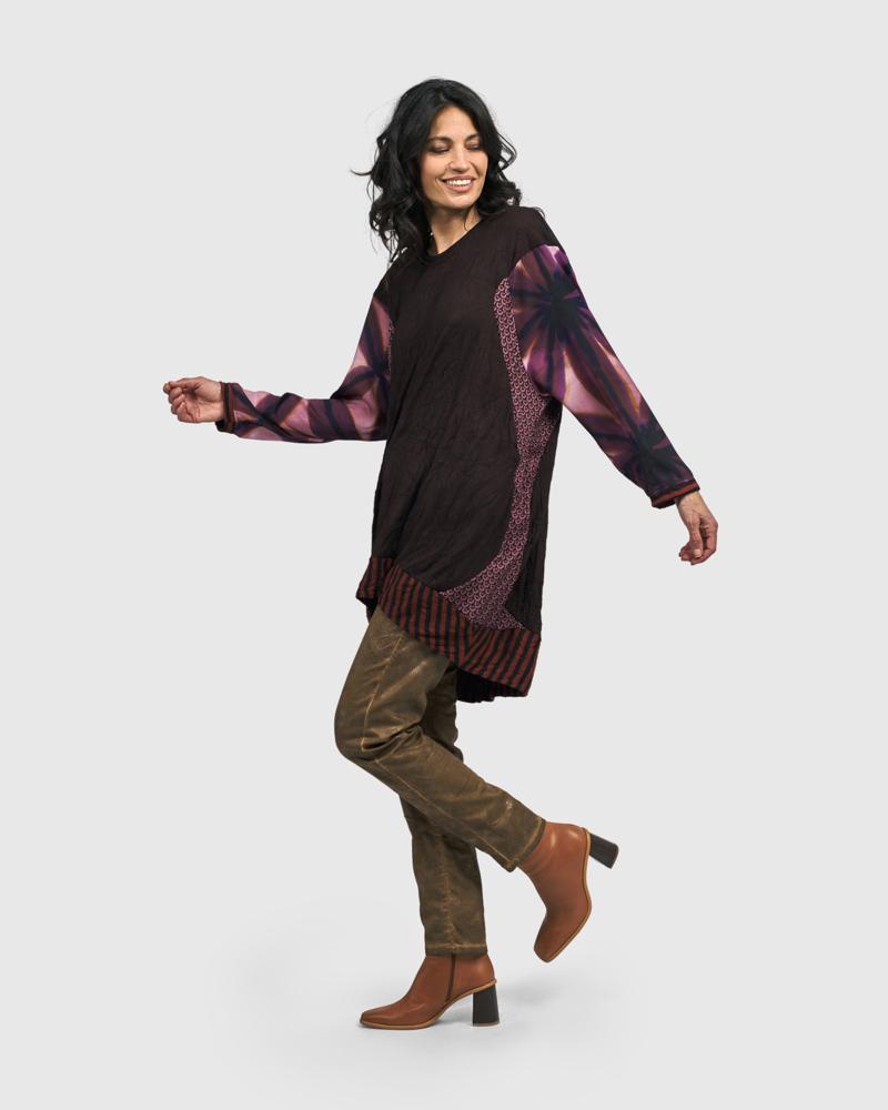 elegante tuniek met contrasterende mouwen en zoom at608 - Alembika