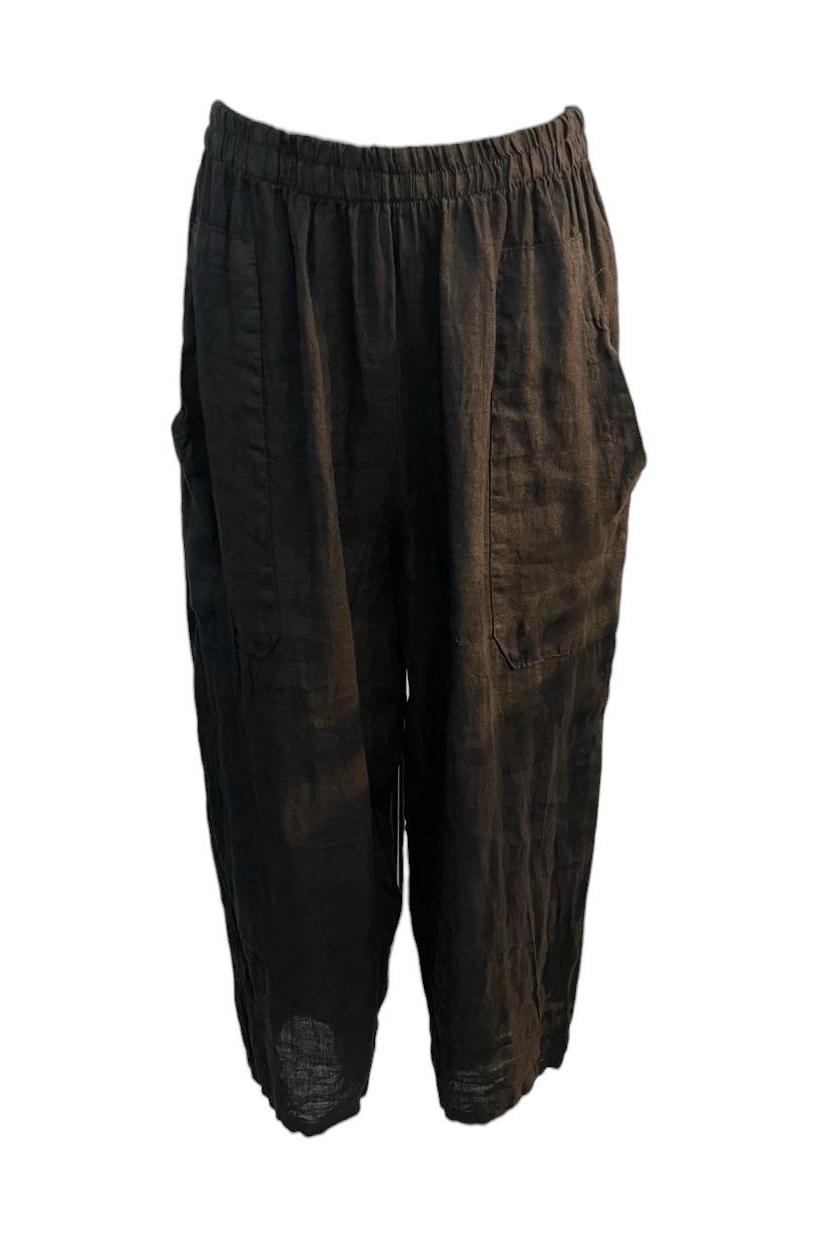 zwarte casual elastische taille broek met zakken - 90911 - MB Style