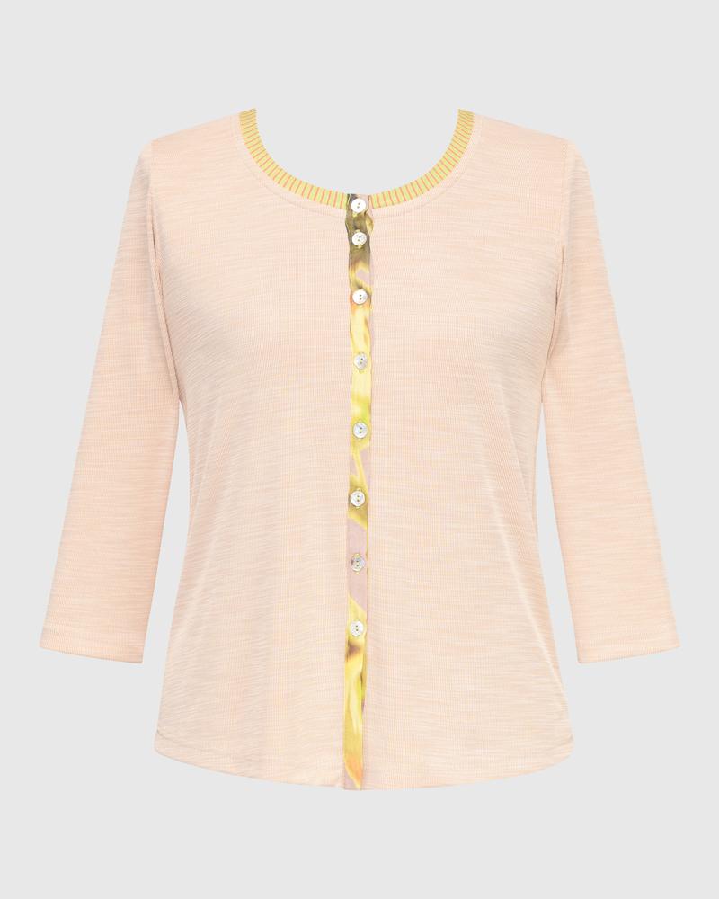 dames gebreid vest met kleuraccent en knoopsluiting sj702p - Alembika