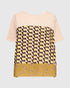 dames grafische print top met korte mouwen en contrasterende zoom - Alembika