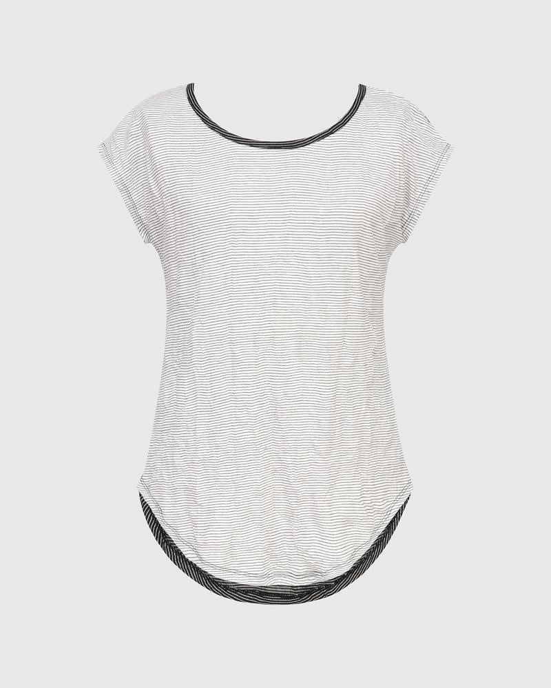 gestreepte dames top met contrasterende bies - st630s - Alembika