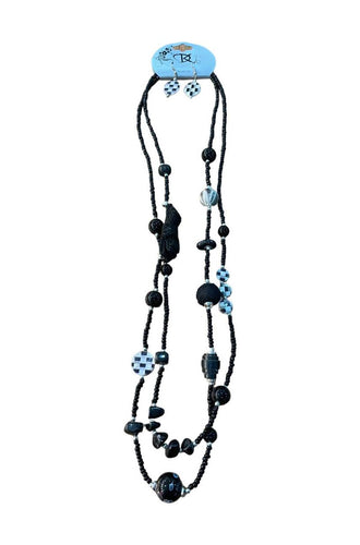 elegante zwarte en blauwe kralen halsketting hk112 - Mona