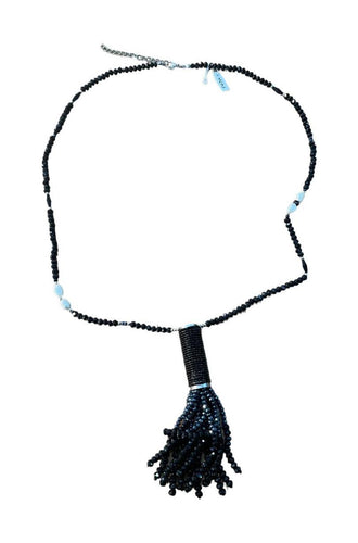 elegante zwarte kralen halsketting met kwastje - hk114 - Mona