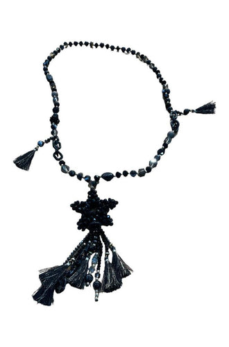 elegante zwarte kralen halsketting met kwastjes - hk125 - Mona