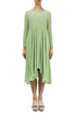 elegante lichtgroene midi-jurk met asymmetrische zoom en lange mouwen - Grizas