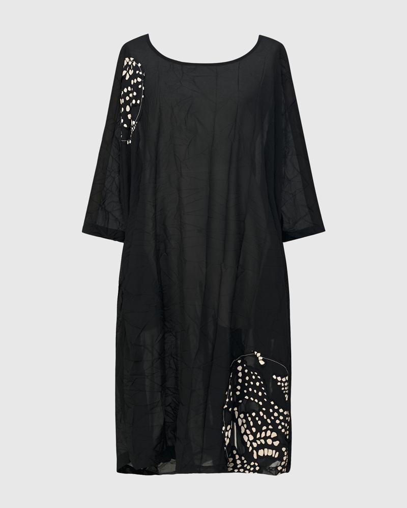 jurk met  asymmetrische borduursels ed282 - Alembika