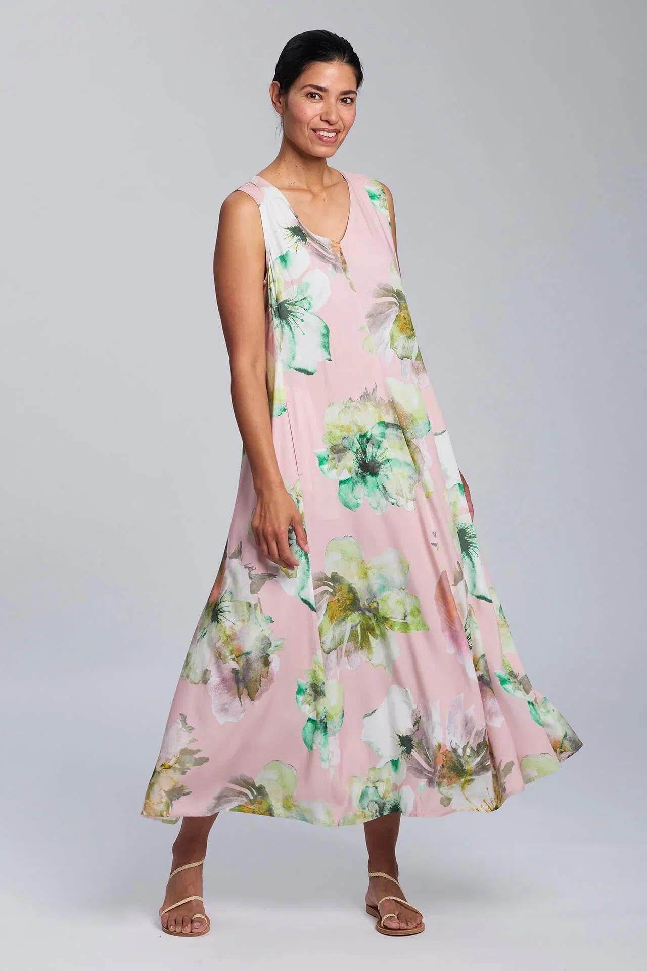 zomerse bloemenprint maxi jurk 8526-059 - Vetono