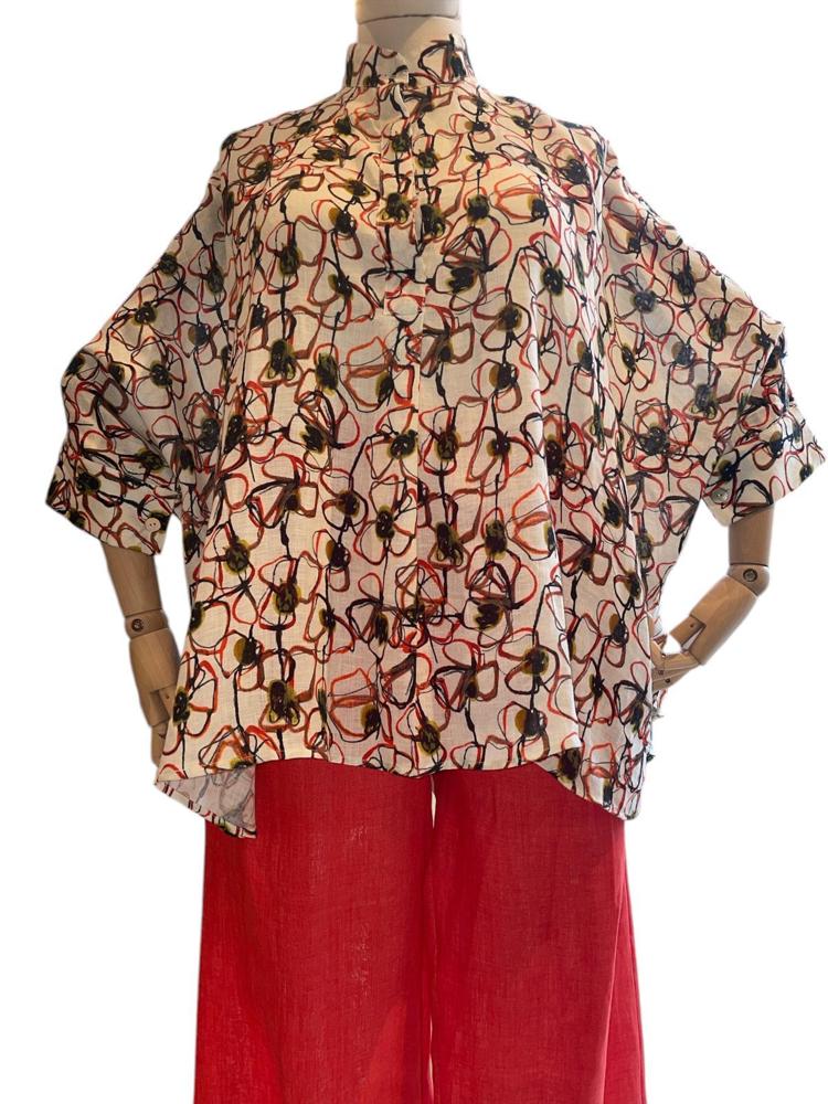 linnen bloemenshirt met print lia271 l383 - Thanny